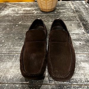 GUCCI man's ribbon detailed brown suede Loafers shoes Size 9